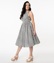Load image into Gallery viewer, Black and White Gingham Eyelet Livvie Swing Dress
