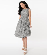 Load image into Gallery viewer, Black and White Gingham Eyelet Livvie Swing Dress
