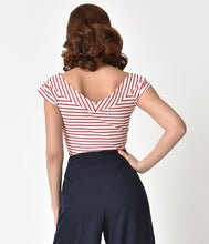 Load image into Gallery viewer, Deena White and Red Striped Off-Shoulder Top
