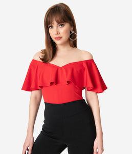 Red Off Shoulder Ruffle Frenchie Top