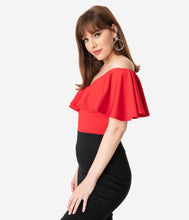 Load image into Gallery viewer, Red Off Shoulder Ruffle Frenchie Top
