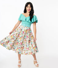 Load image into Gallery viewer, Ivory Floral Waikiki Swing Skirt
