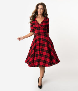 Delores Red and Black Plaid Dress