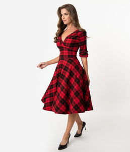 Delores Red and Black Plaid Dress