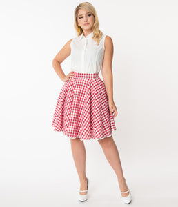 Red and White Gingham Flare Skirt