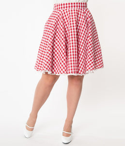 Red and White Gingham Flare Skirt