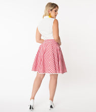 Load image into Gallery viewer, Red and White Gingham Flare Skirt
