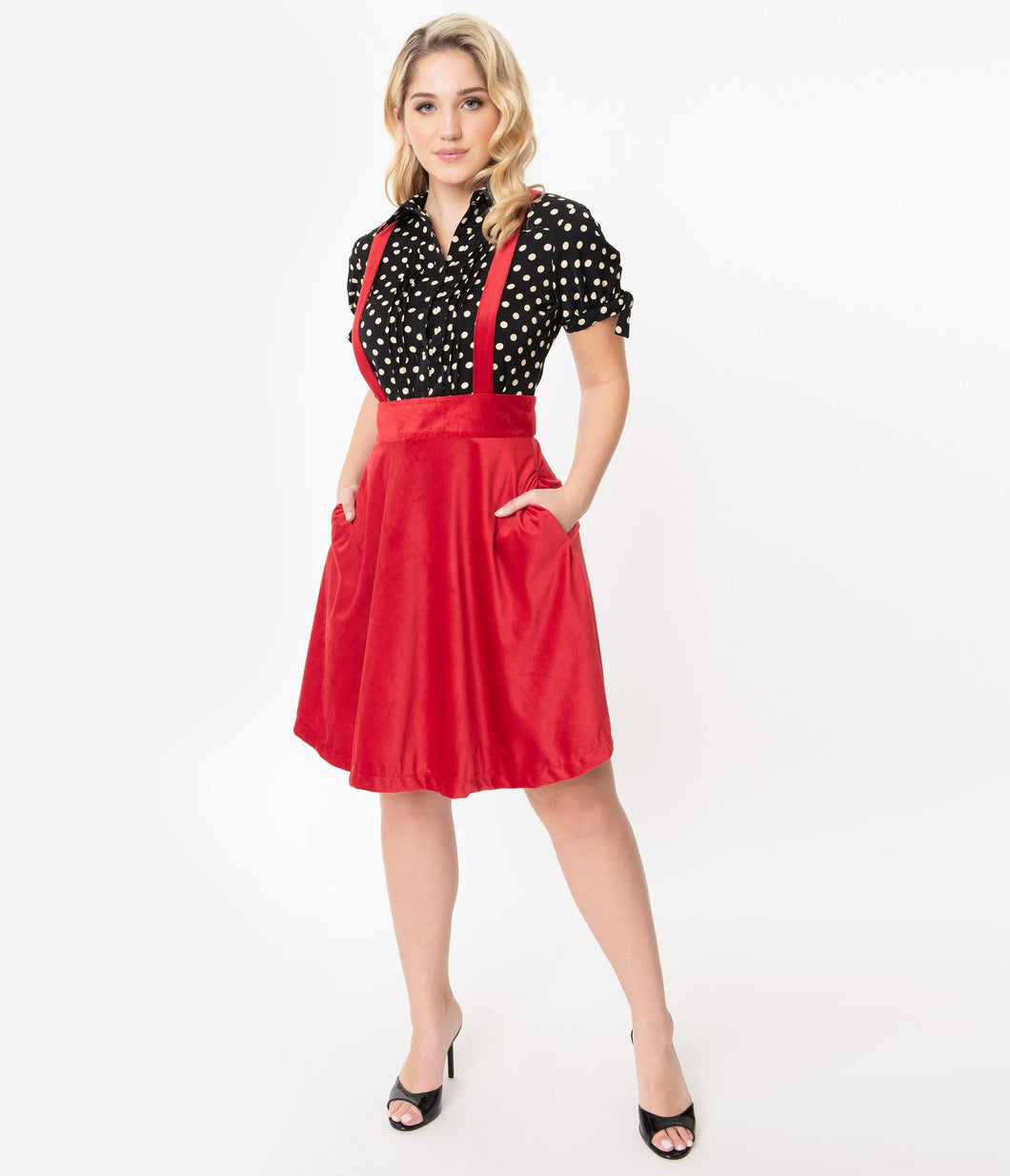 Red Ruth Suspender Flare Skirt