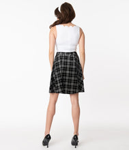 Load image into Gallery viewer, Sweet Talk Black and Silver Glitter Plaid Velvet Skirt
