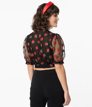 Load image into Gallery viewer, Strawberry Roller Queen Glittery Crop Blouse
