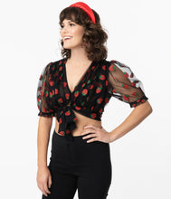 Load image into Gallery viewer, Strawberry Roller Queen Glittery Crop Blouse
