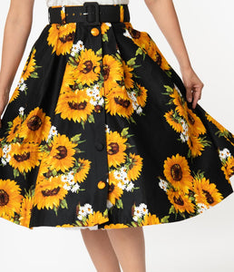 Sunflower Print Waikiki Swing Skirt