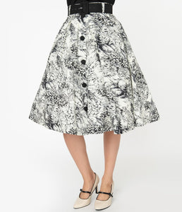 White and Black Toile Print Waikiki Swing Skirt