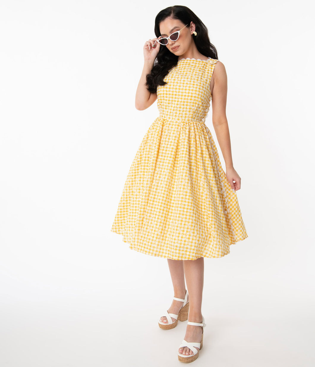 Yellow and White Gingham Eyelet Livvie Swing Dress
