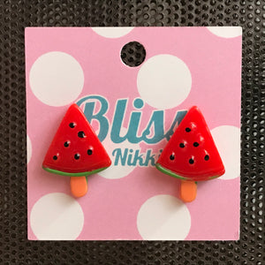 Watermelon Slice Popsicle Stud Earrings
