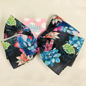 Watercolor Succulents Xtra Large Hand Made Hair Bow