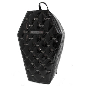 Black Quilted Vinyl with Bat Studs Coffin Backpack