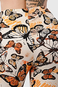 Monarch Butterfly Print Bell Bottom Leggings