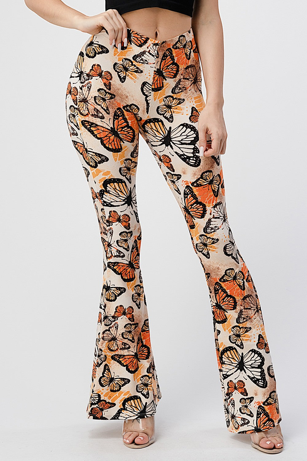 Monarch Butterfly Print Bell Bottom Leggings