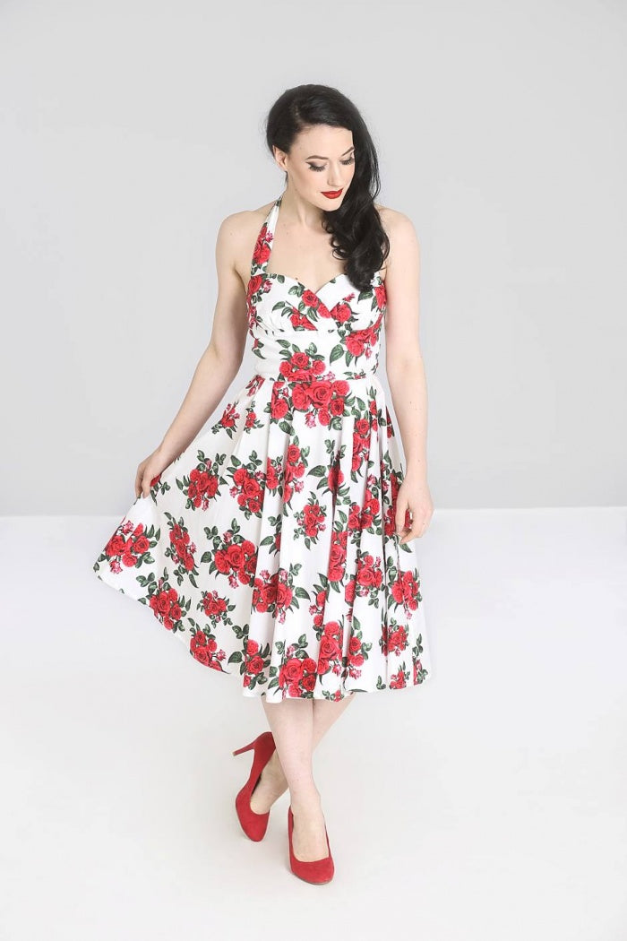 Cannes Red Roses White Dress