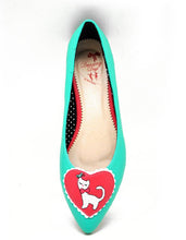 Load image into Gallery viewer, Aqua Kitty Heart Pointed Toe Flats Shoes
