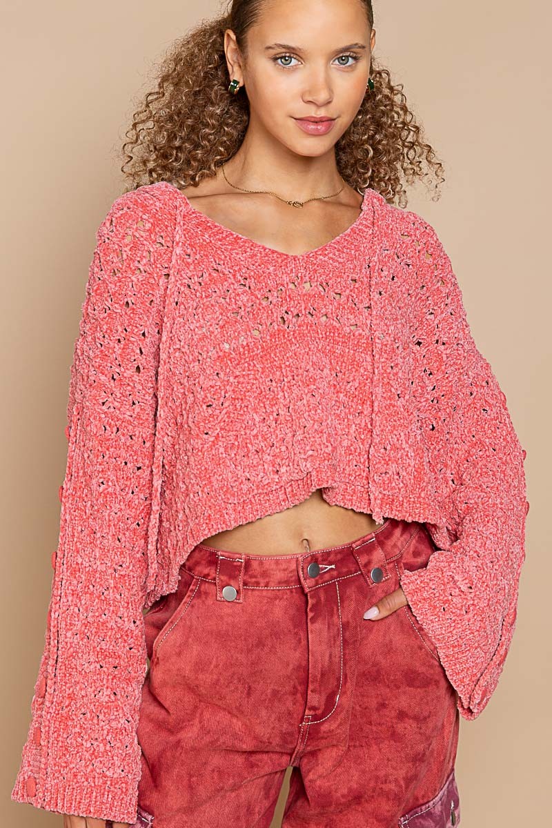 Silena Pink Cropped Knit Sweater
