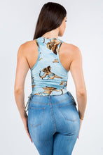 Load image into Gallery viewer, Blue Renaissance Cherub Angel Ruched Sides Sleeveless Crop Top
