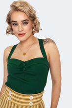 Load image into Gallery viewer, Green Sweetheart Foldover Button Detail Crossback Top
