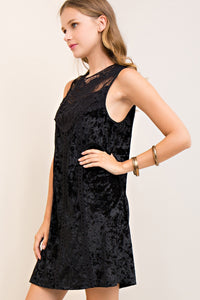 Black Lace and Velvet Sleeveless Dress