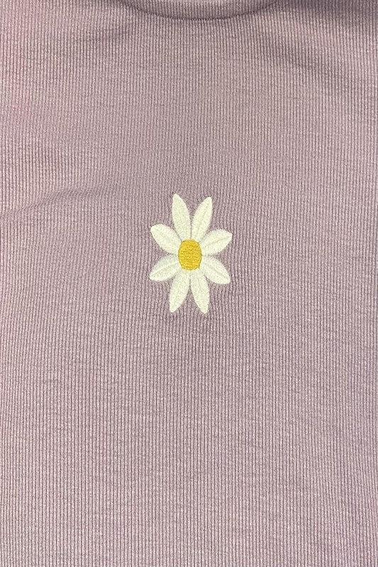 Daisy Embroidered Long Sleeve Crop Top