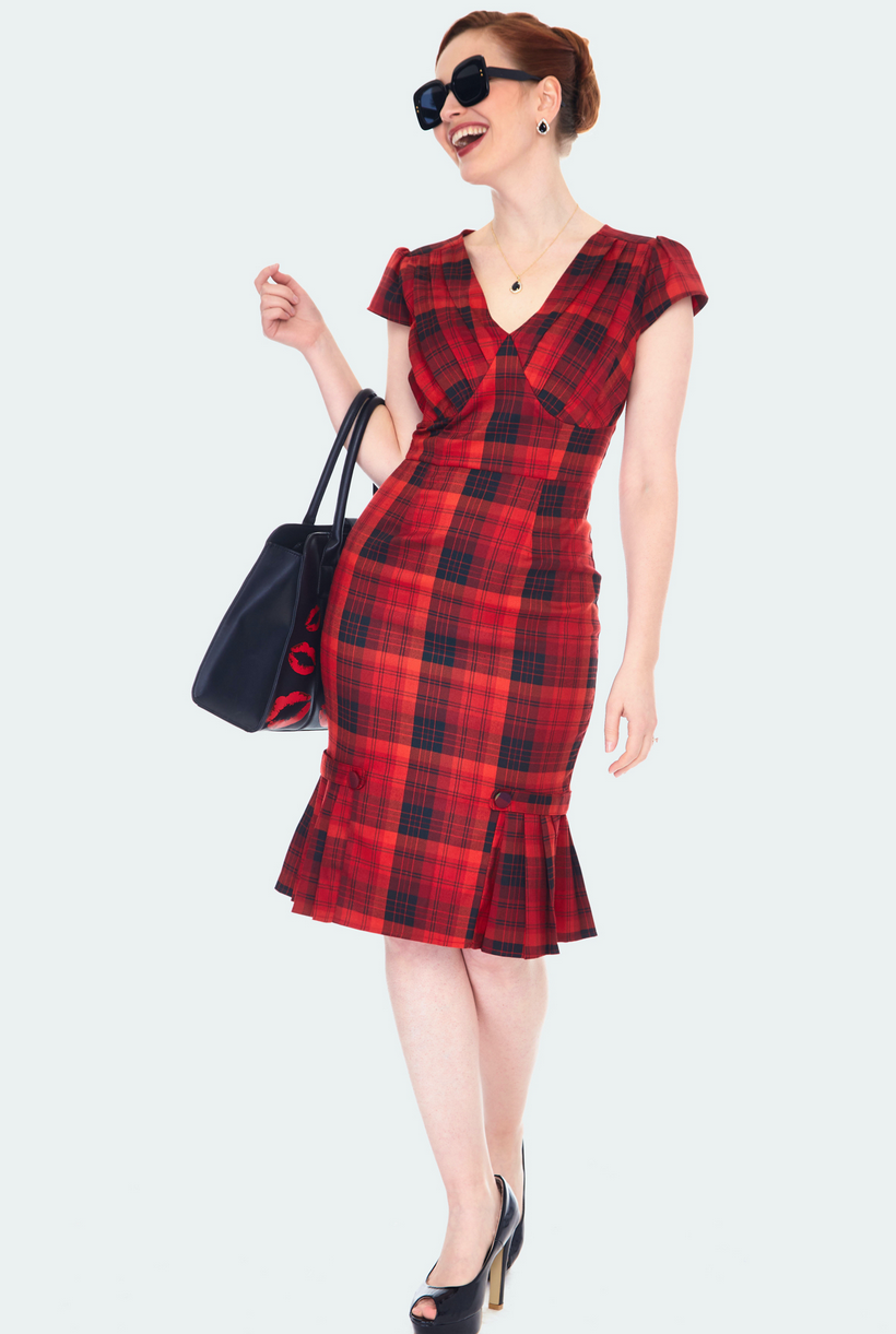 Angela Red Plaid Pleated Bust Fitted Dress Pink House Boutique Angela Red Plaid Pleated Bust Fitted Dress Pink House Boutique