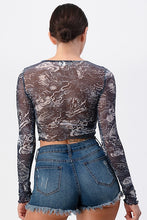 Load image into Gallery viewer, Dragon Print Mesh Long Sleeve Crop Top
