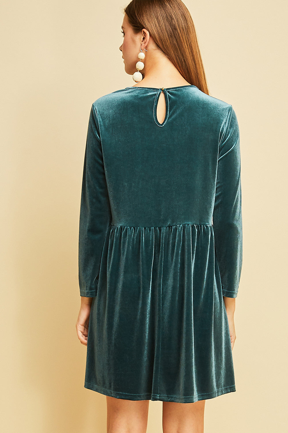 Emerald Velvet Babydoll Dress with Sheer Heart Window Pink House Boutique Emerald Velvet Babydoll Dress with Sheer Heart Window Pink House Boutique