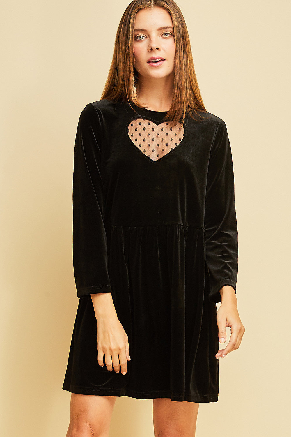 Black Velvet Babydoll Dress with Sheer Peekaboo Heart Window Black Velvet Babydoll Dress with Sheer Peekaboo Heart Window