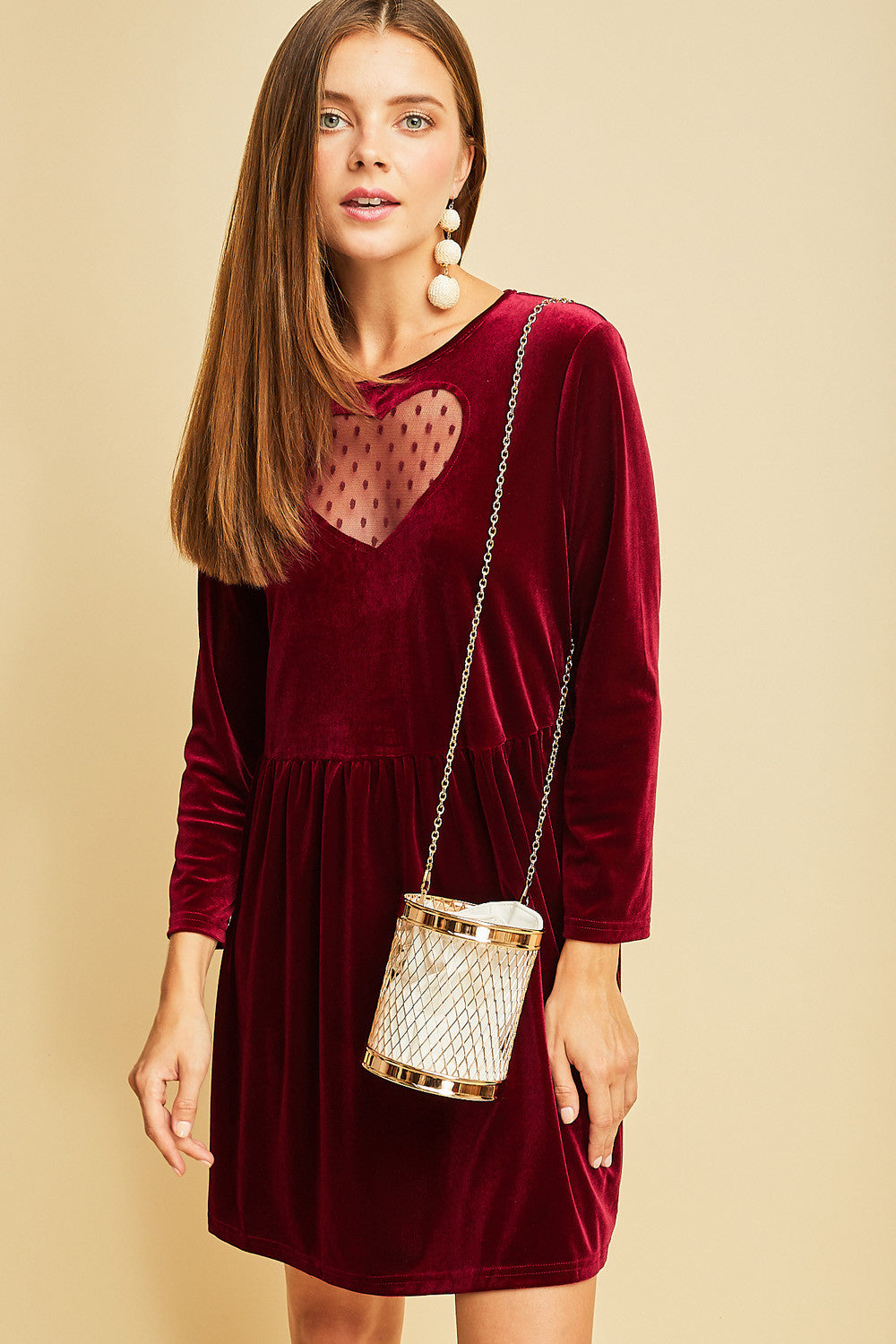 Wine Velvet Babydoll Dress with Sheer Heart Window – Pink House Boutique