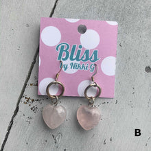 Load image into Gallery viewer, Rose Quartz Heart Charm Earrings
