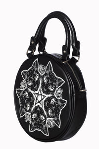 Pentagram Cats and Moon Phase Round Purse