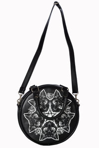 Pentagram Cats and Moon Phase Round Purse