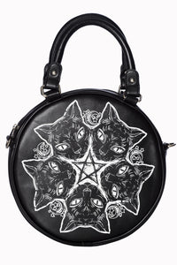 Pentagram Cats and Moon Phase Round Purse