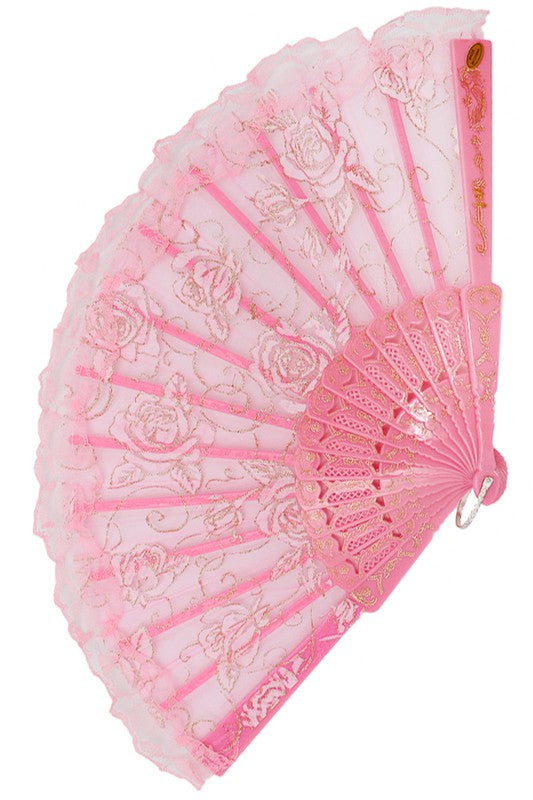 Gossamer Floral Lace Glitter Floral Detail Hand Fan- More Styles Available!