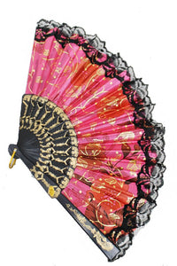 Satin and Lace Gold Detail Floral Hand Fan- More Styles Available!