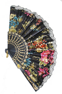 Satin and Lace Gold Detail Floral Hand Fan- More Styles Available!