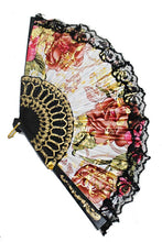 Load image into Gallery viewer, Satin and Lace Gold Detail Floral Hand Fan- More Styles Available!
