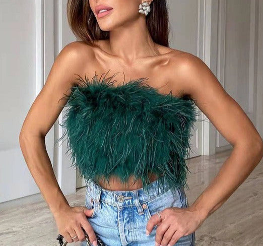 Feather Fluff Emerald Green Bandeau Zippered Top Pink House Boutique Feather Fluff Emerald Green Bandeau Zippered Top Pink House Boutique