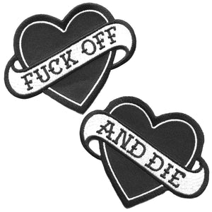 F**k Off and Die Heart Banner Patches Set of 2