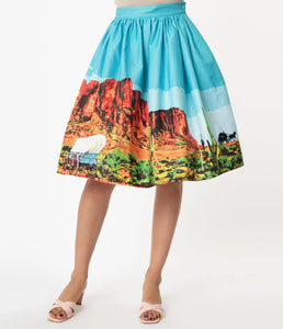 Western Landscape High Waist Swing Skirt
