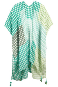 Color Blocks Gingham Kimono with Tassels- More Colors Available!