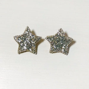 Silver glitter star earrings