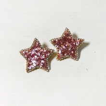 Load image into Gallery viewer, pink glitter star earrings
