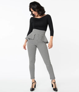 Grable Black and White Houndstooth Peplum Pants